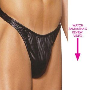 Mens Real Black Leather Thong